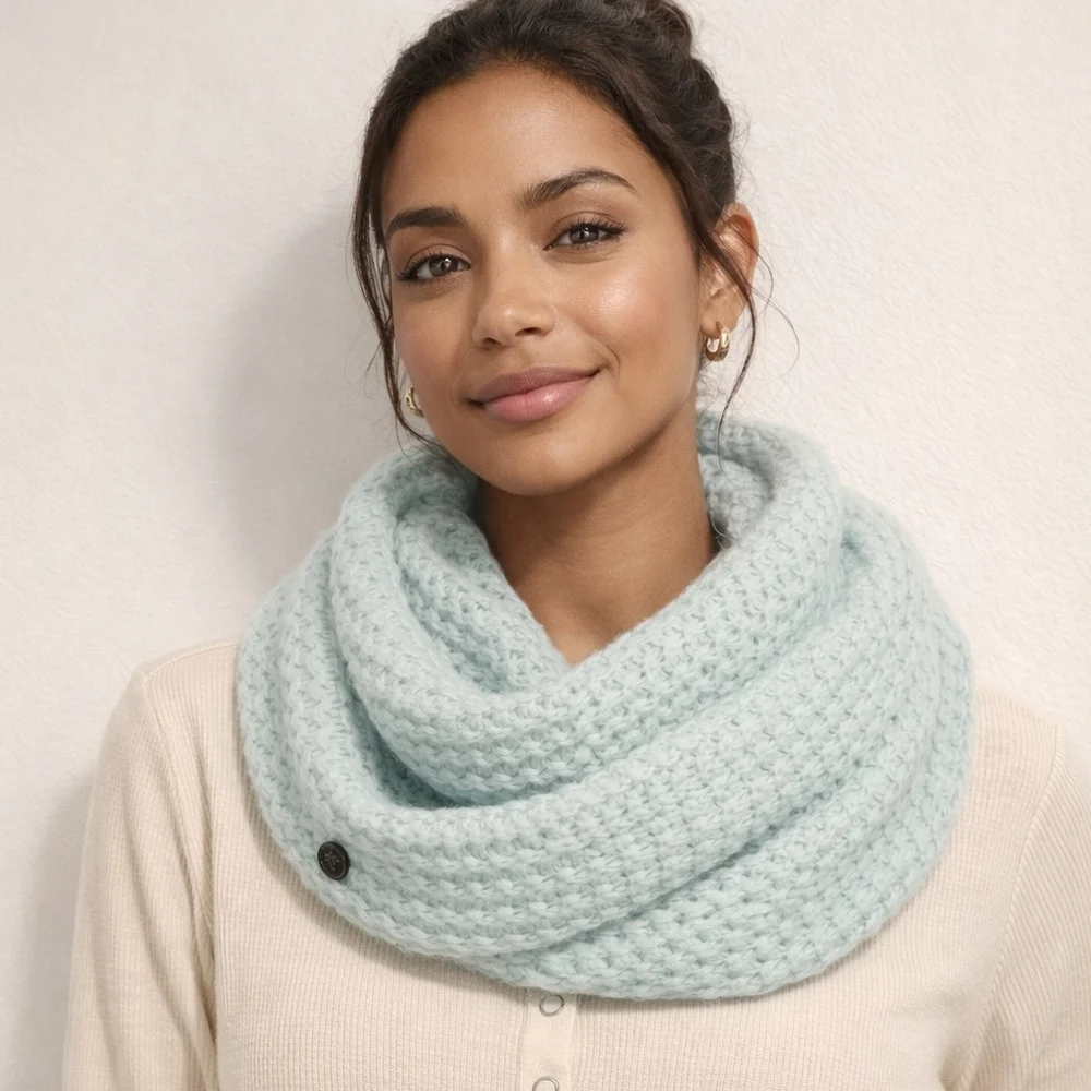 BCBG Light Green Knit Waffle‎ Scarf Multi Use Headcover Infinity COZY Thick